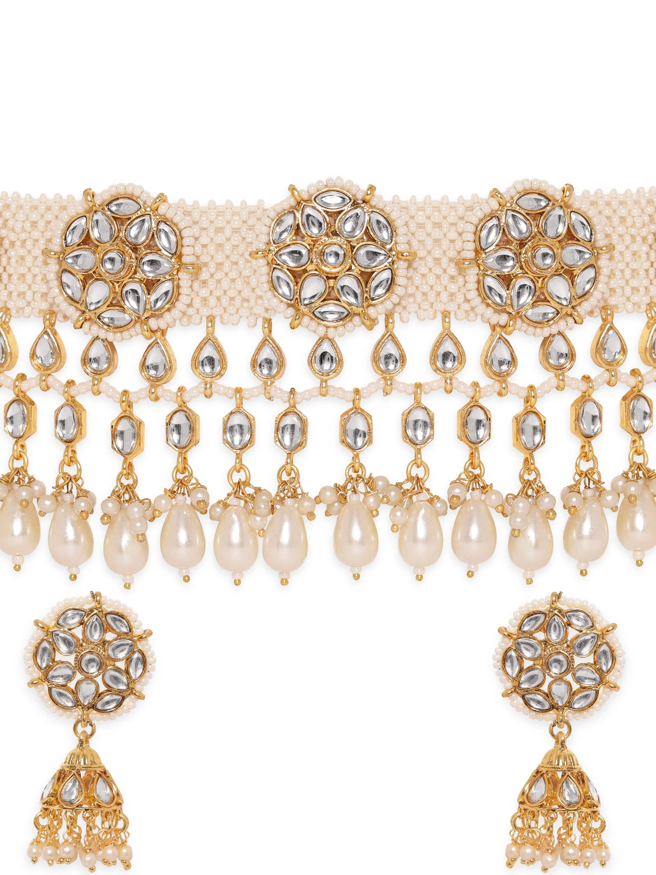 Rubans Opulent Reverie 22K Gold Plated Kundan and Pearl beaded Choker jewelry Set