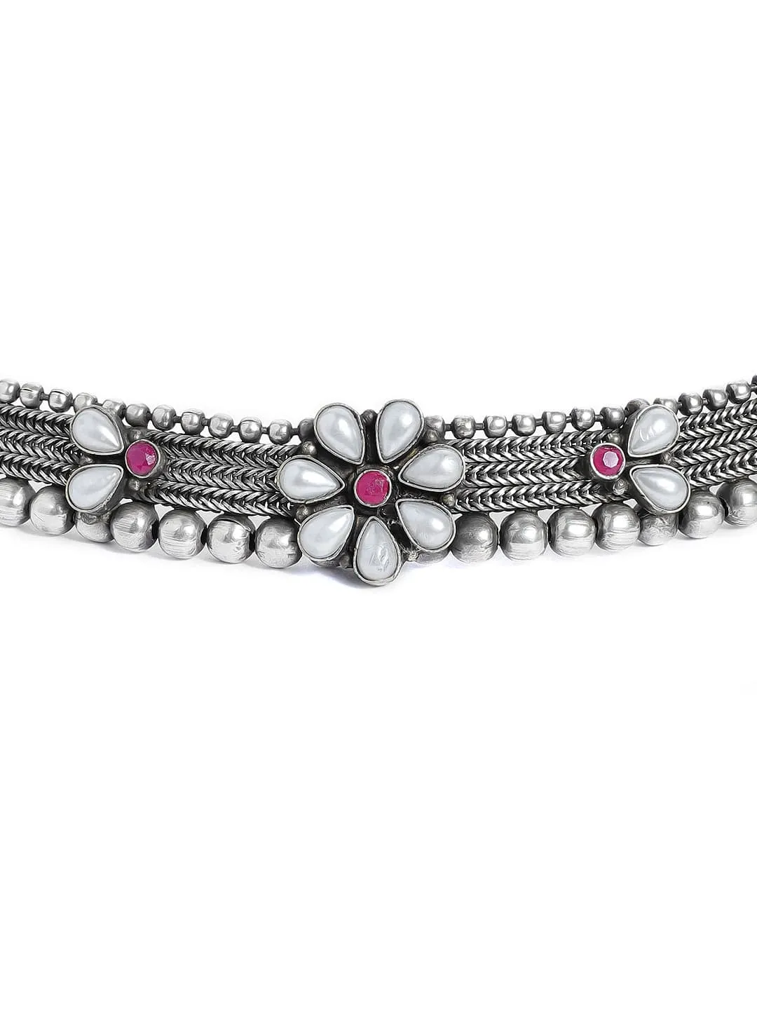 Rubans Silver Plated Handcrafted Oxidised Floral Choker