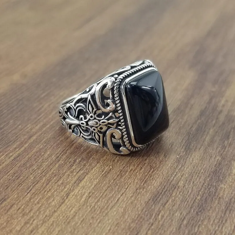 S925 sterling silver agate Men's Ring