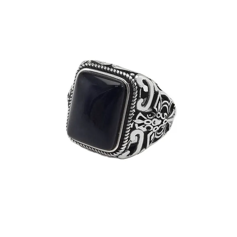 S925 sterling silver agate Men's Ring