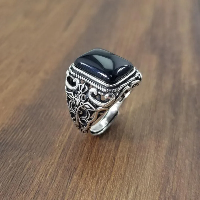 S925 sterling silver agate Men's Ring