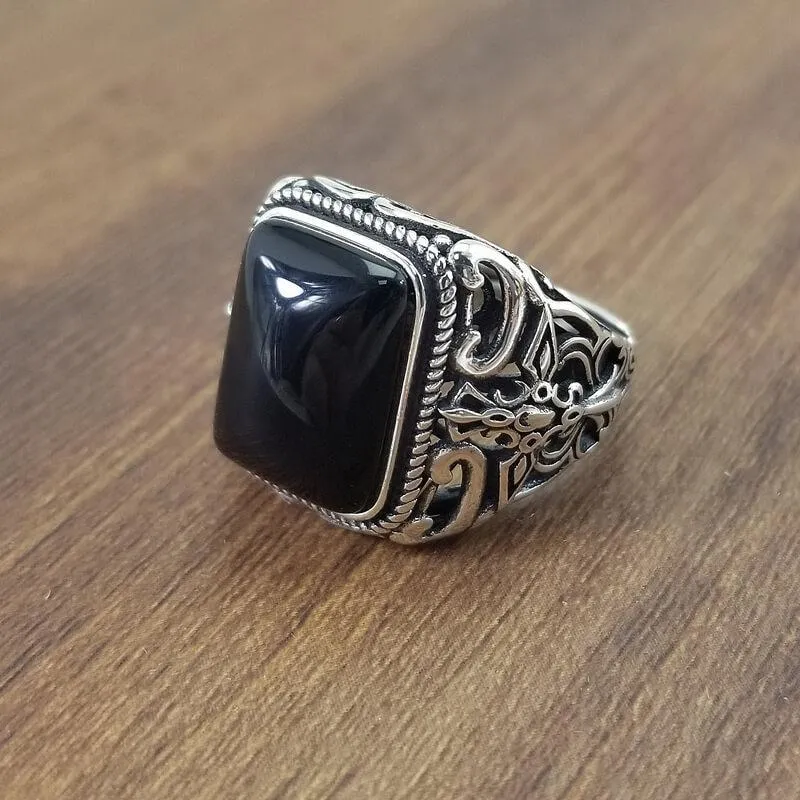 S925 sterling silver agate Men's Ring