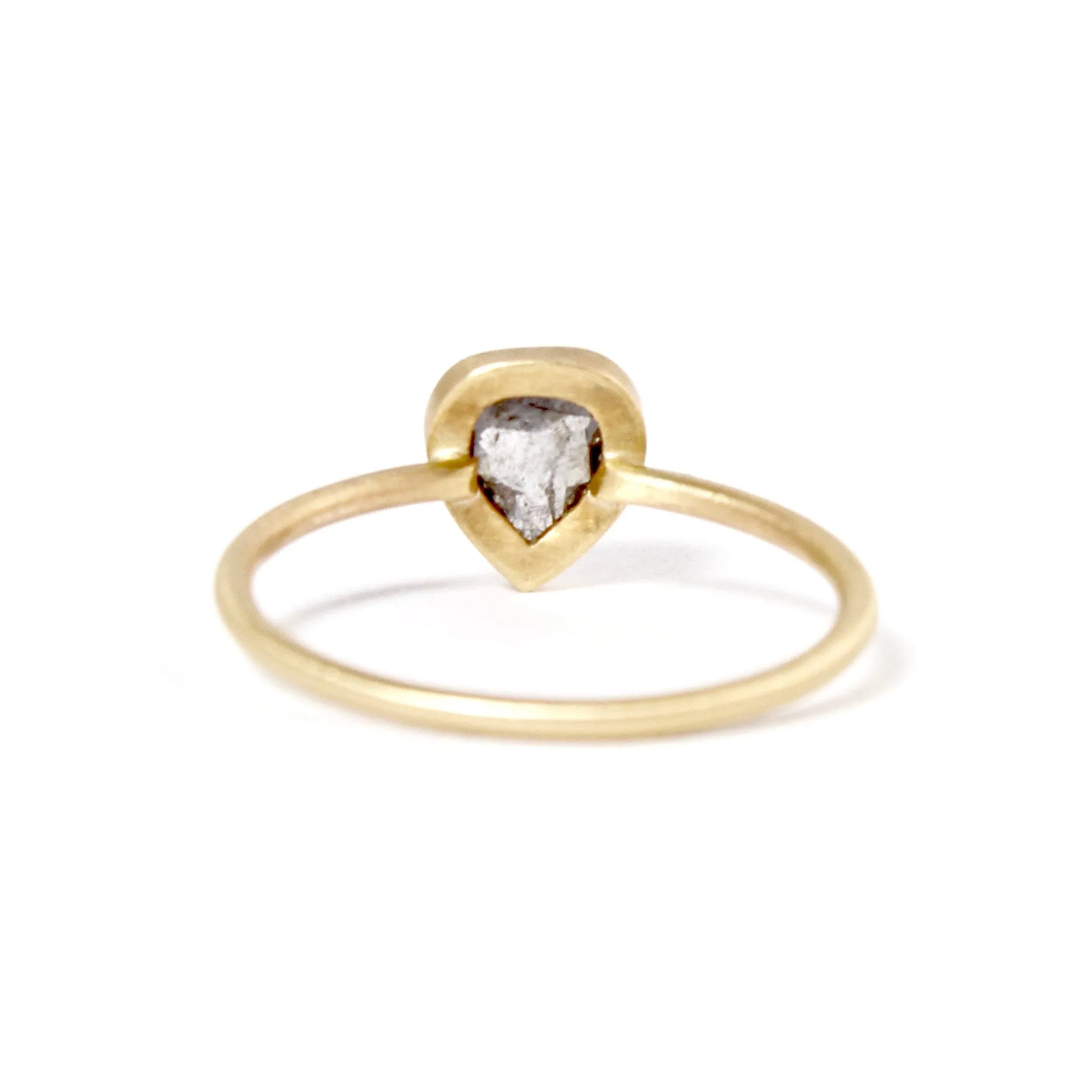 Salt & Pepper Rose Cut Pear Shape Diamond Ring in 14kt Gold by Rebecca Overmann