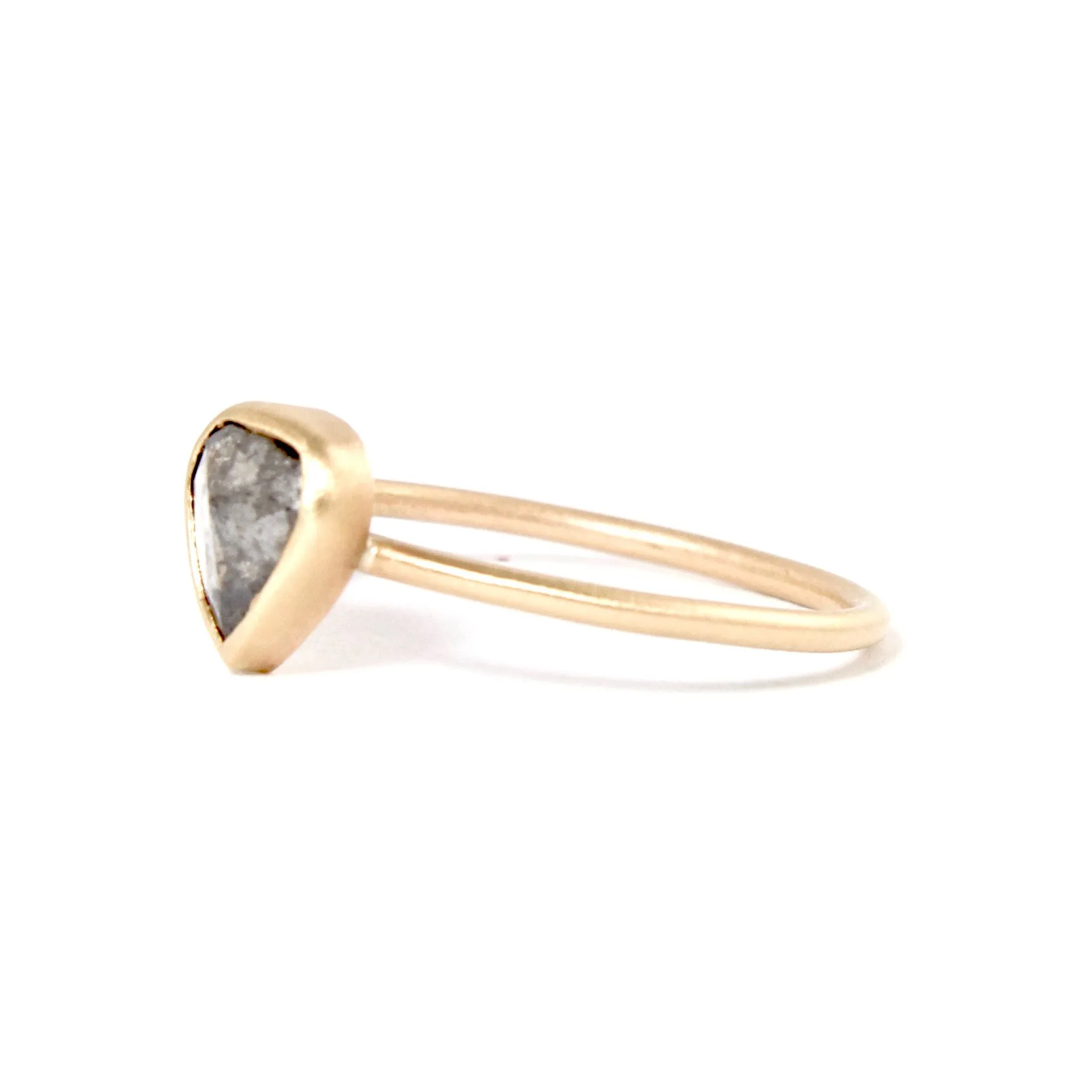 Salt & Pepper Rose Cut Pear Shape Diamond Ring in 14kt Gold by Rebecca Overmann