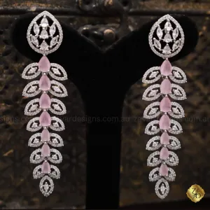 Silver Finish AD Earrings - Pink stone