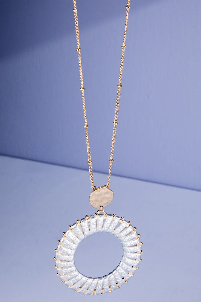 Silver Leather Circle Long Necklace