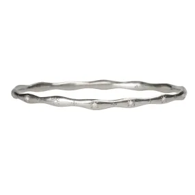 Silver Wavy Stepping Stone Bangle with Etching and Diamonds