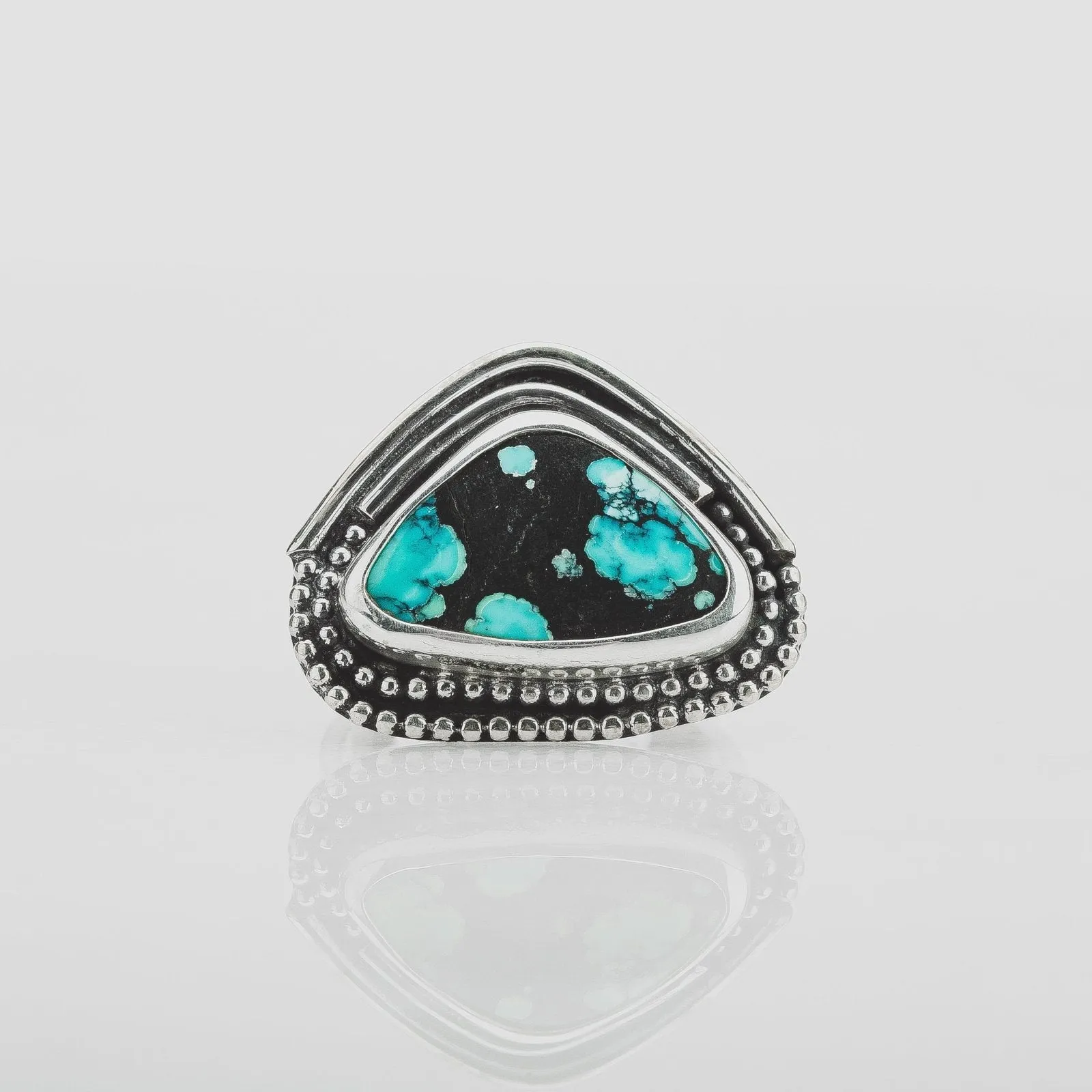 Size 7 Black & Blue Cloud Mountain Turquoise Gemstone Ring