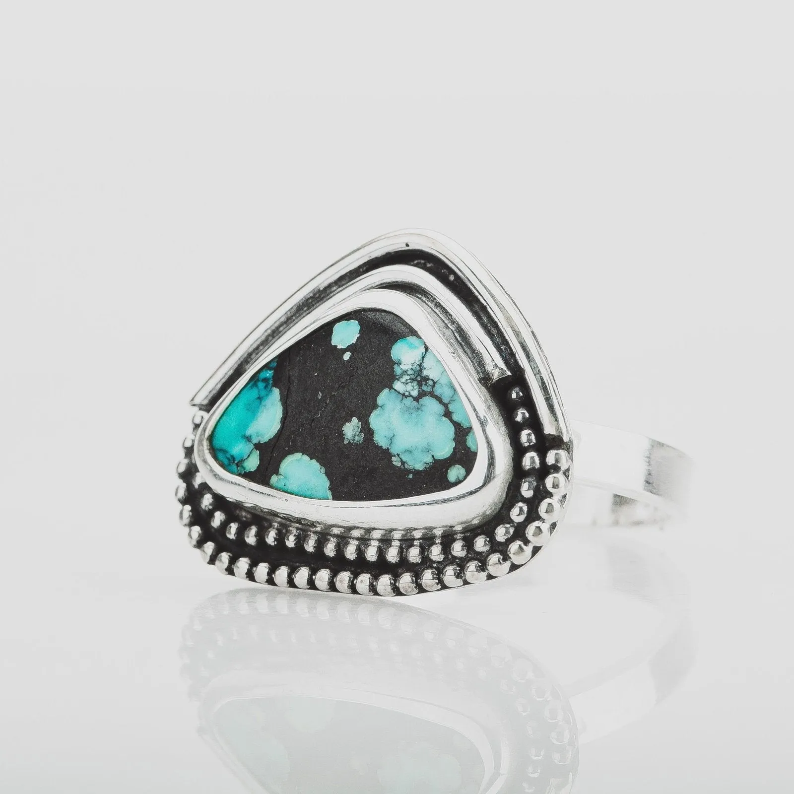 Size 7 Black & Blue Cloud Mountain Turquoise Gemstone Ring