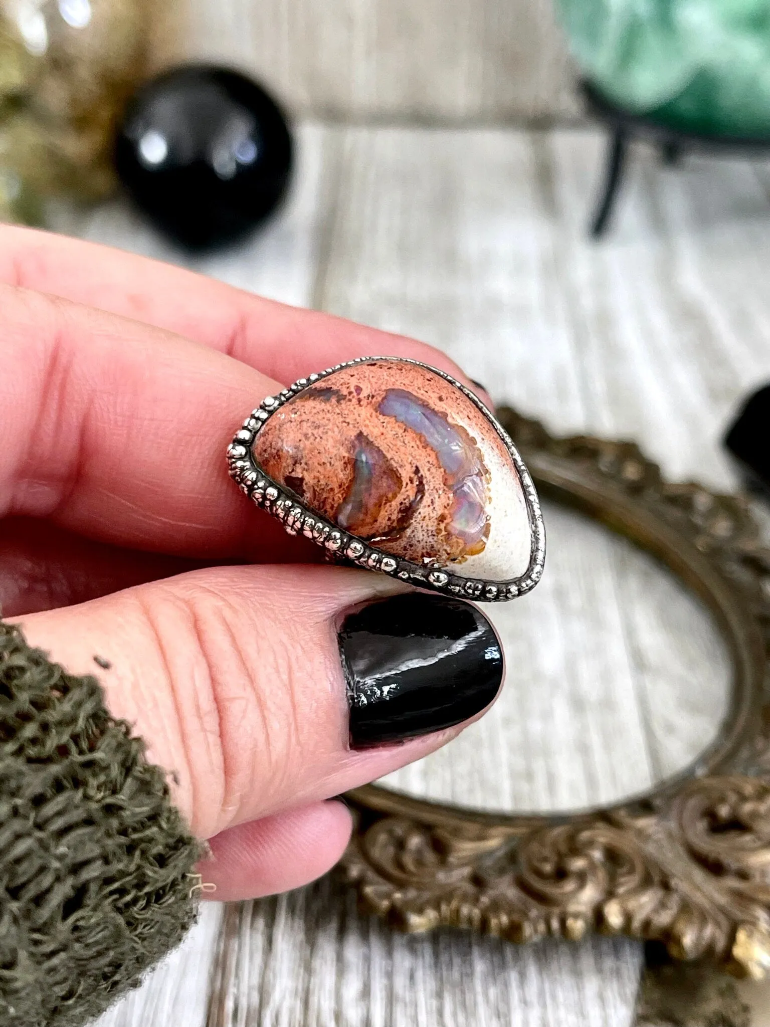 Size 7 Mexican Fire Opal Crystal Ring in Fine Silver / Foxlark Collection - One of a Kind