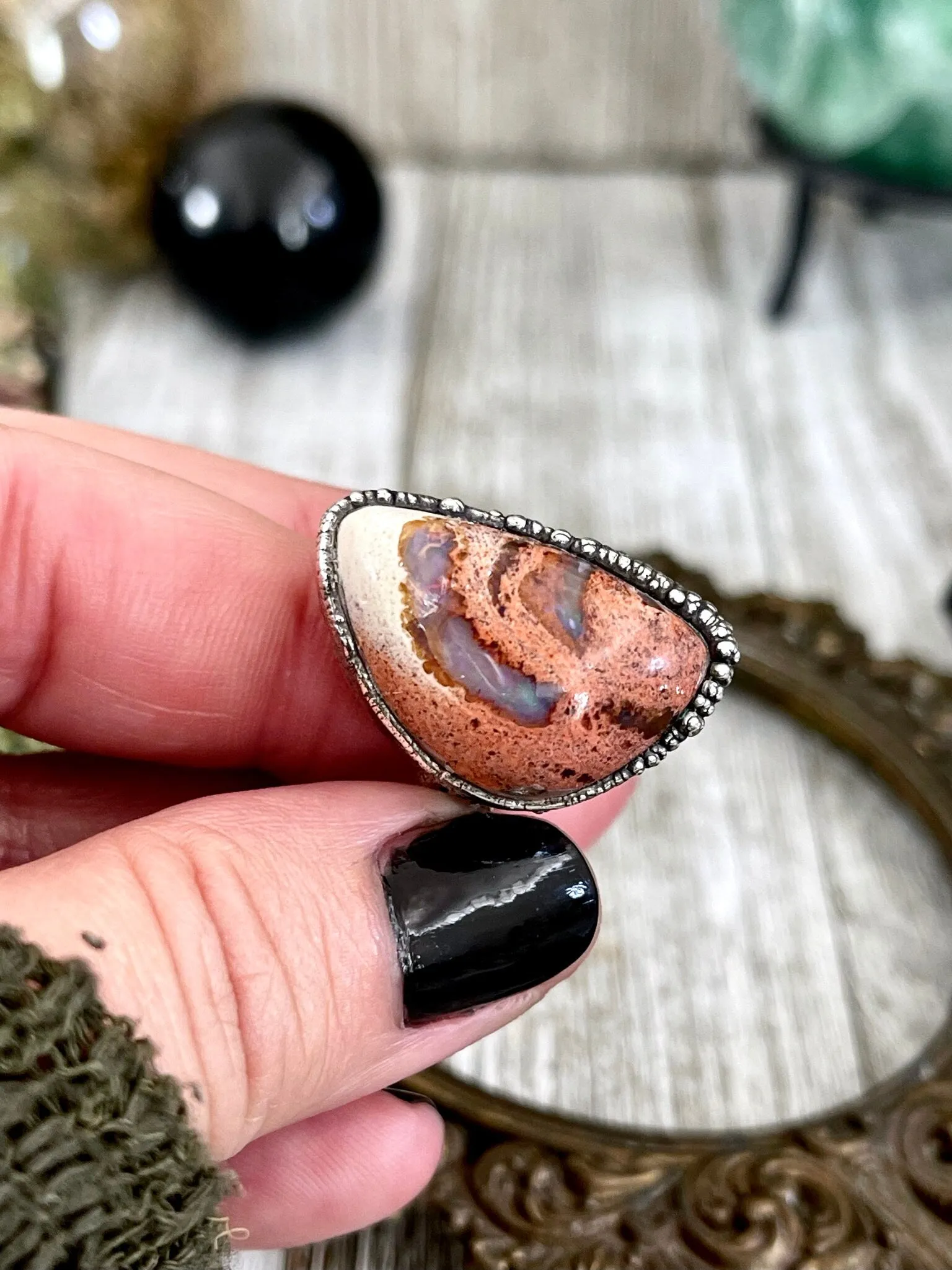 Size 7 Mexican Fire Opal Crystal Ring in Fine Silver / Foxlark Collection - One of a Kind