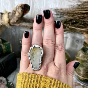 Size 8 Raw Citrine Crystal Point Ring Set in Fine Silver  / Foxlark Collection - One of a Kind