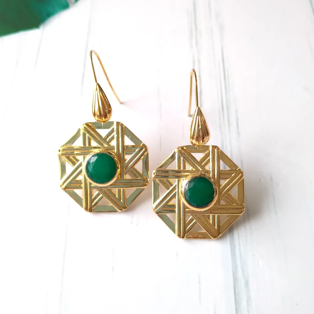 Solihiya Green Jade Single Drop Earrings