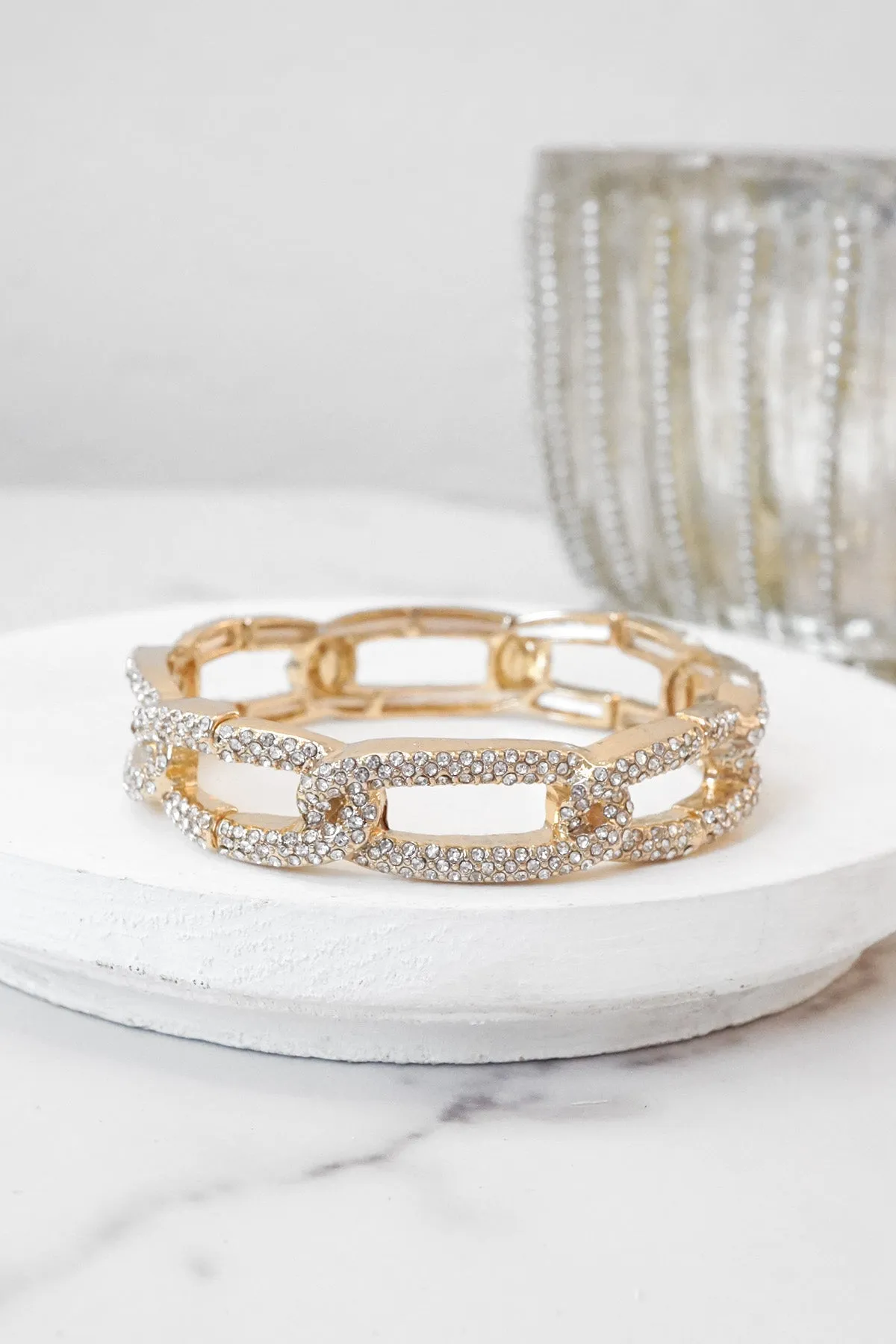 Sparkly Bangle stretch links Gold Gunmetal Silver tone