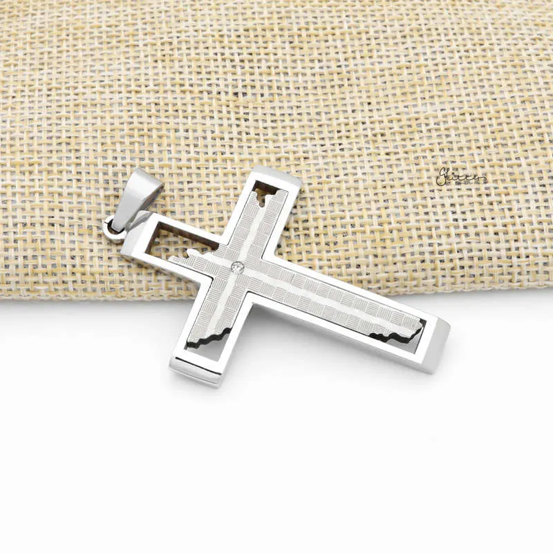 Stainless Steel Cross Pendant with CZ - Silver