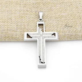 Stainless Steel Cross Pendant with CZ - Silver