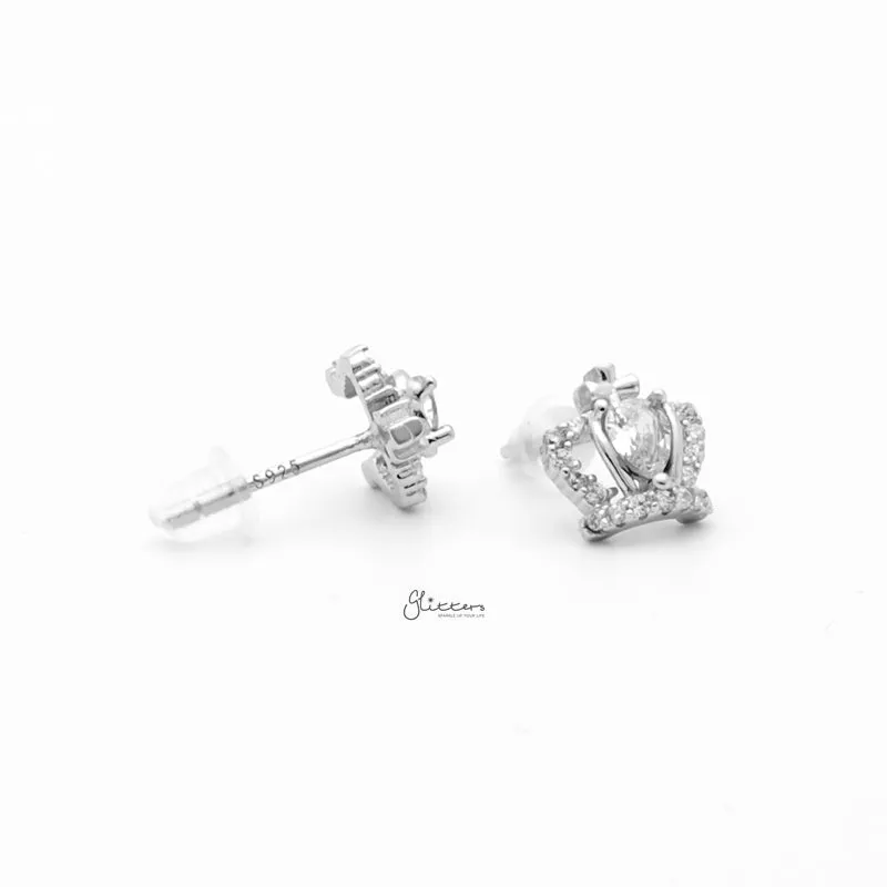 Sterling Silver Crown Stud Earrings - Silver