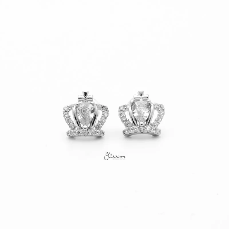 Sterling Silver Crown Stud Earrings - Silver