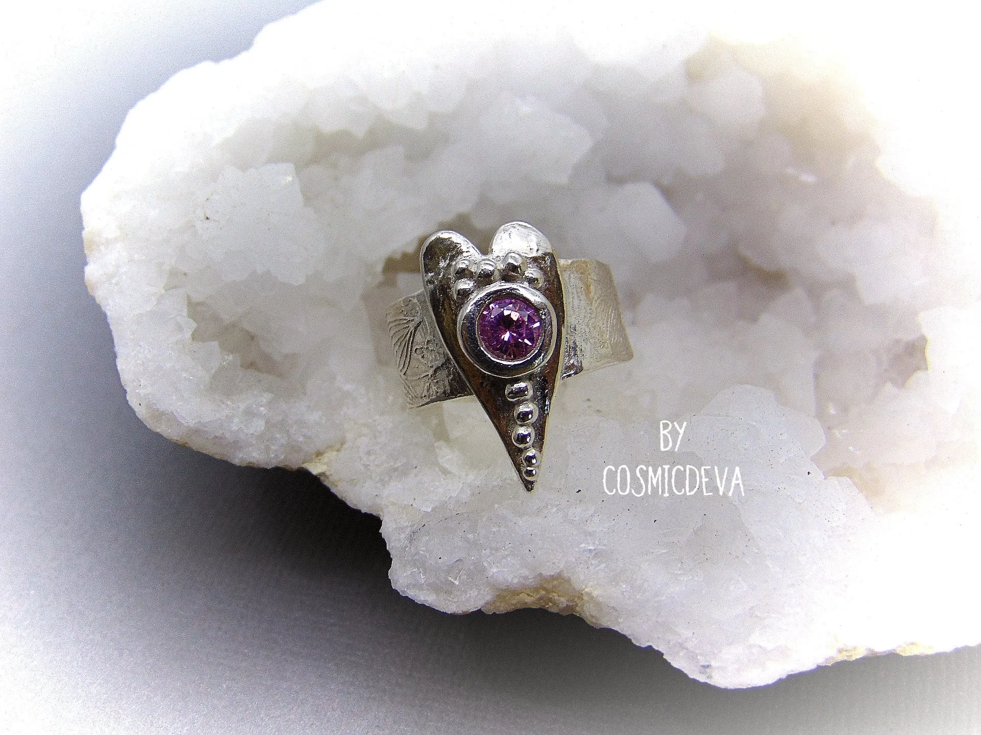 Sterling Silver Heart Ring with Pink CZ Gemstone, Heart Ring, Love Ring, SIZE 8  Ring