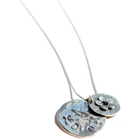 Sterling Silver Necklace with a flower motif engraved love