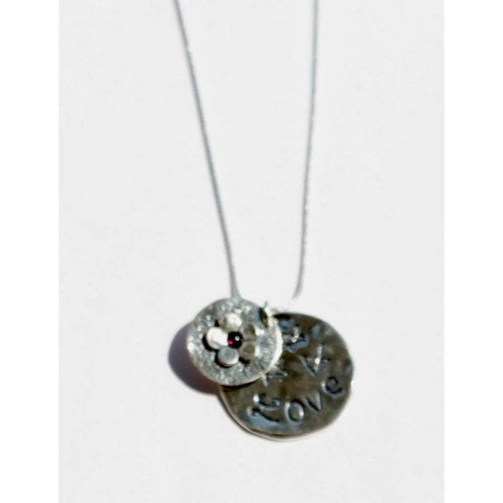 Sterling Silver Necklace with a flower motif engraved love