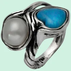 Sterling silver ring , sterling silver jewelry , ring for woman set with Opal and Pearl