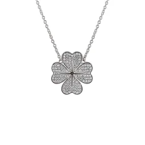 Sterling Silver Sparking Four Leaf Clover Heart Pendent