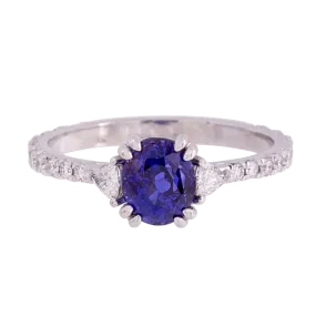 Three Stone No Heat Ceylon Sapphire and Trillion Diamond Ring