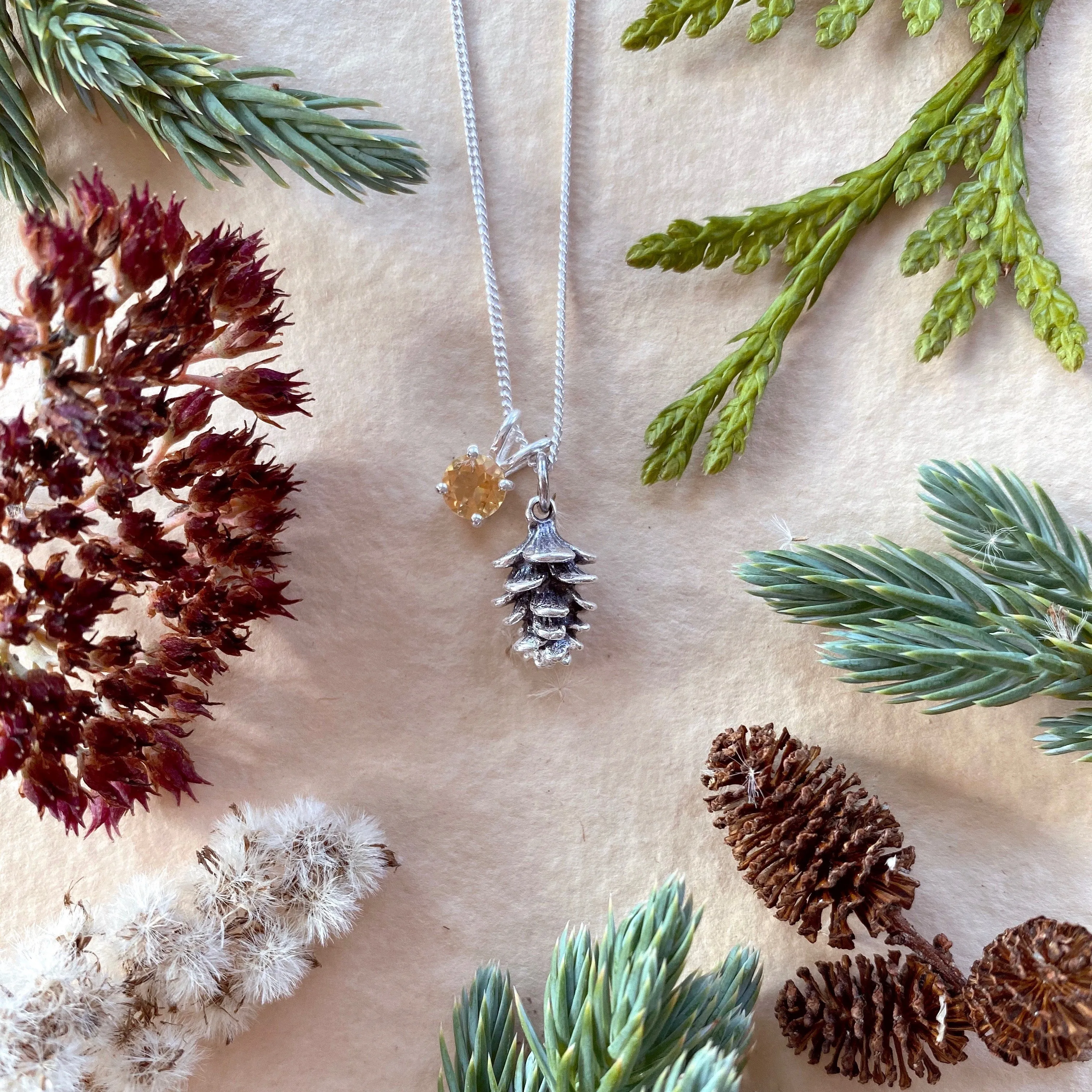 Tiny Pinecone Charm Necklace