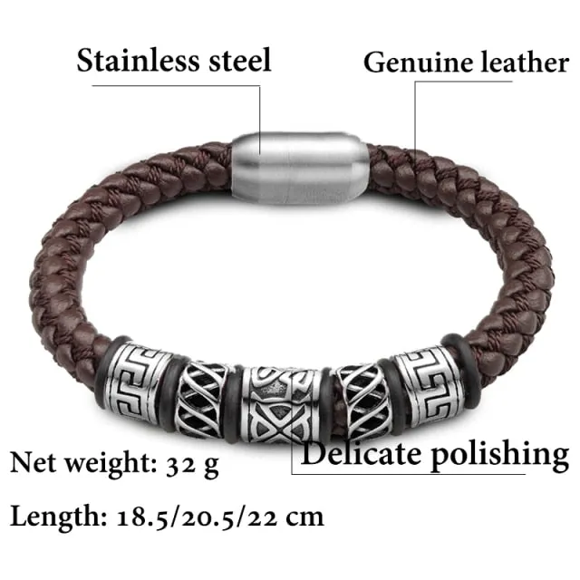 Tribal Viking Hardware Braided Leather Magnetic Bracelet