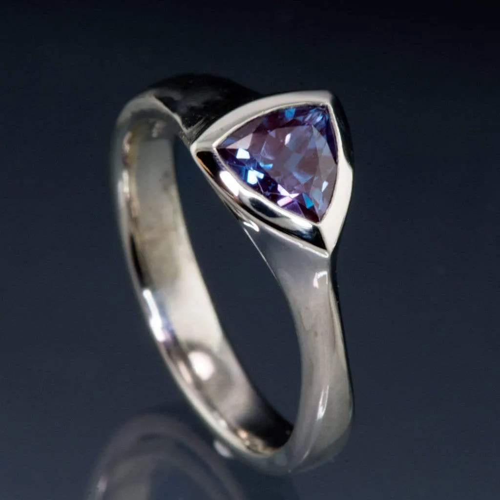 Trillion Chatham Created Alexandrite Bezel Solitaire Engagement Ring