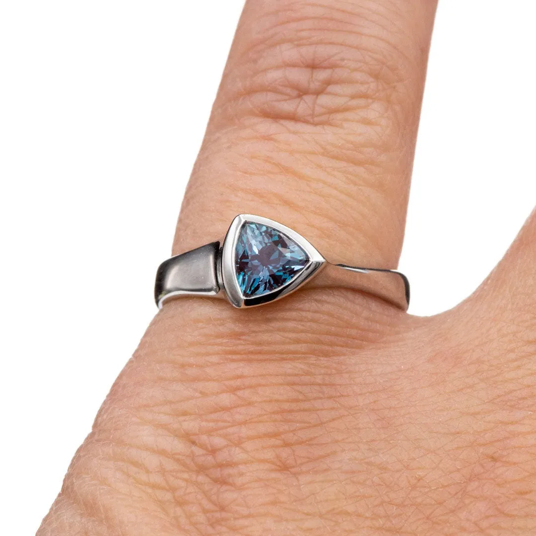 Trillion Chatham Created Alexandrite Bezel Solitaire Engagement Ring