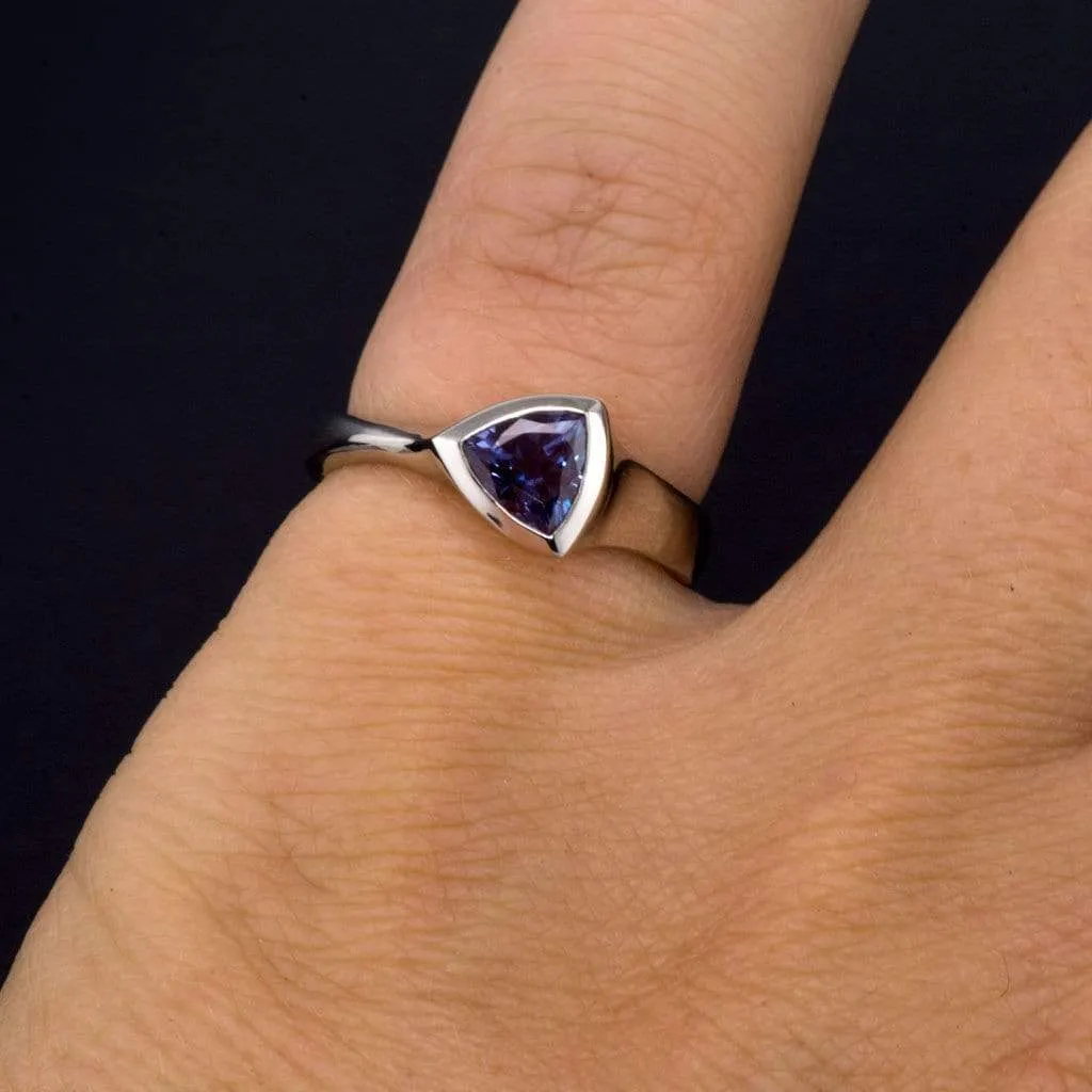 Trillion Chatham Created Alexandrite Bezel Solitaire Engagement Ring