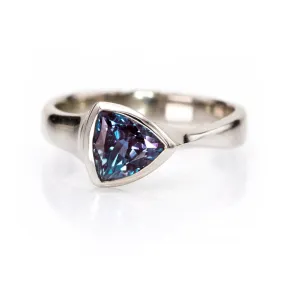 Trillion Chatham Created Alexandrite Bezel Solitaire Engagement Ring