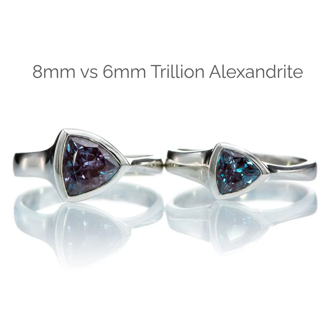 Trillion Chatham Created Alexandrite Bezel Solitaire Engagement Ring