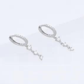 Triple Round CZ Charm Hoop Earrings - Silver