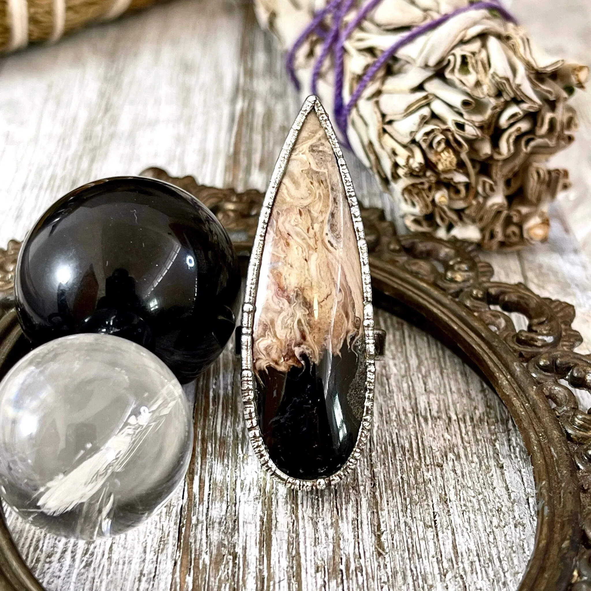 Unique Size 7 Large Fossilized Palm Root Statement Ring in Fine Silver / Foxlark Collection - One of a Kind