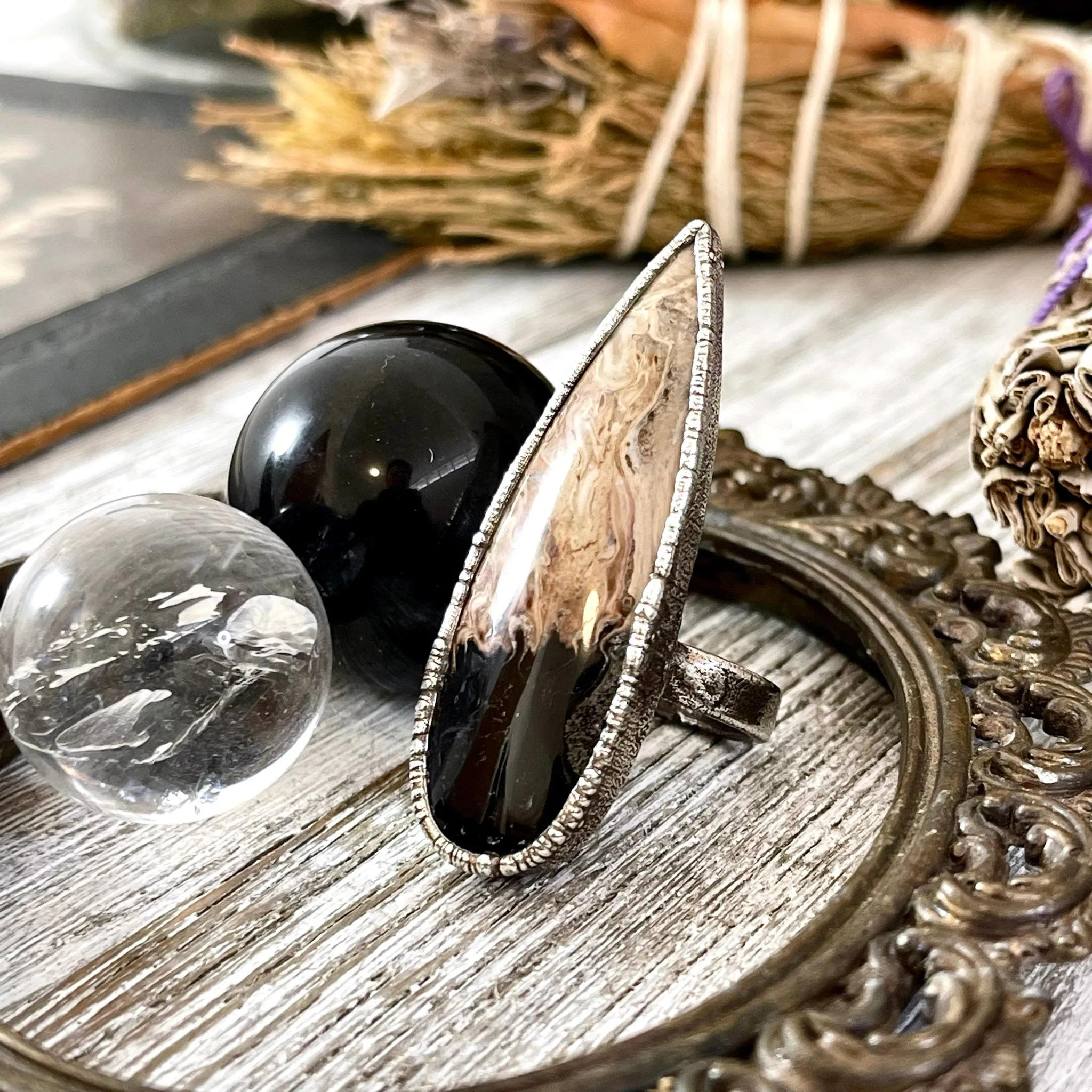 Unique Size 7 Large Fossilized Palm Root Statement Ring in Fine Silver / Foxlark Collection - One of a Kind