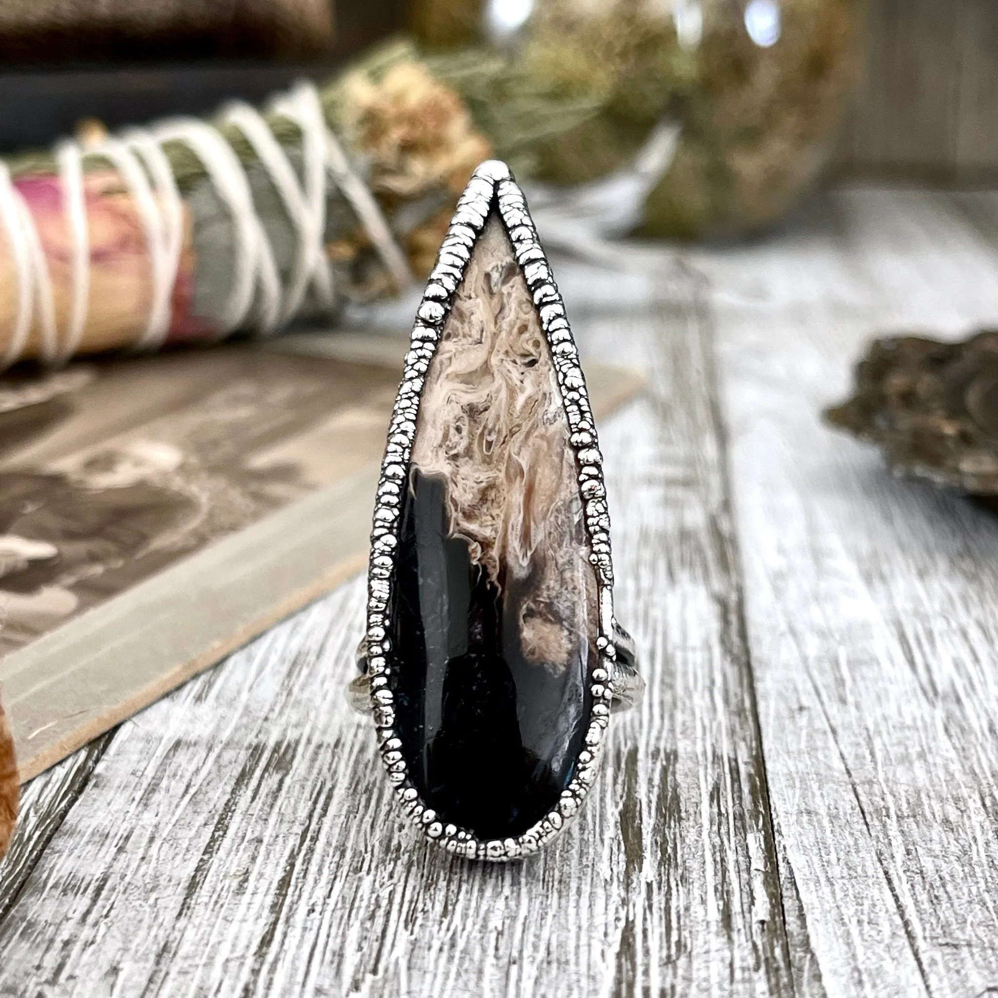 Unique Size 7 Large Fossilized Palm Root Statement Ring in Fine Silver / Foxlark Collection - One of a Kind