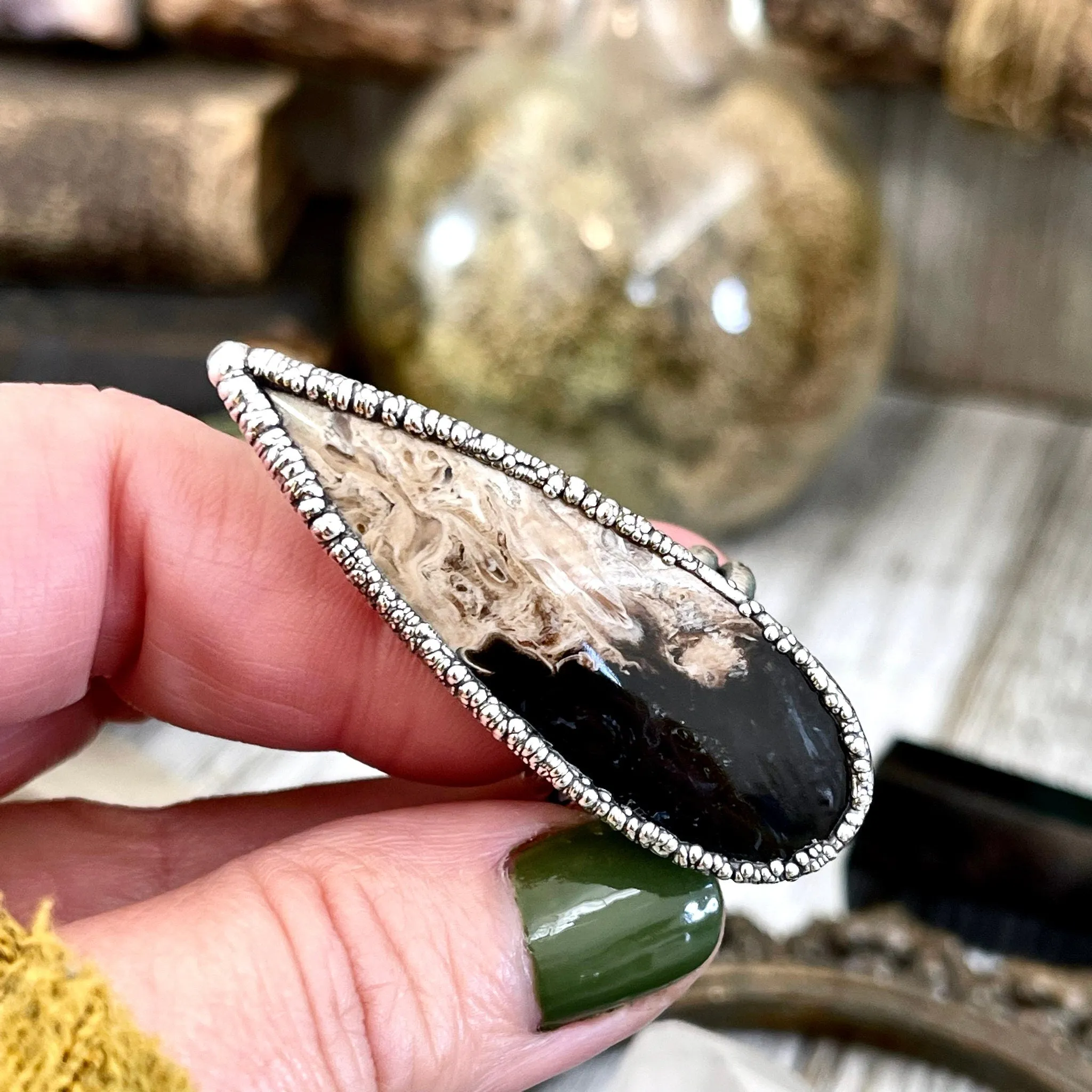 Unique Size 7 Large Fossilized Palm Root Statement Ring in Fine Silver / Foxlark Collection - One of a Kind