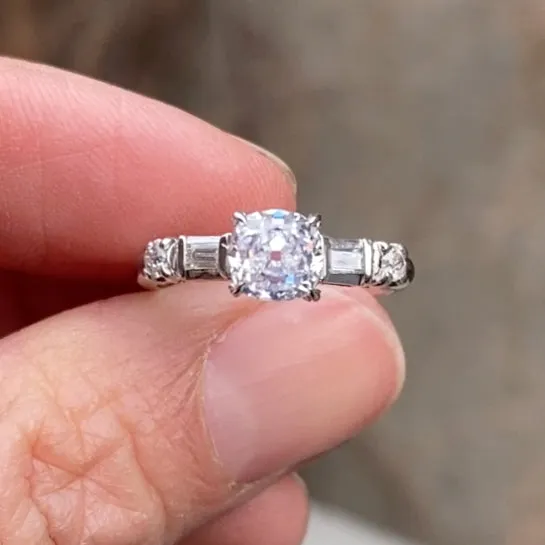 Vintage Engagement Ring, Cushion 1.13ct.