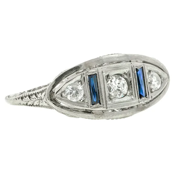 Vintage Filigree Diamond & Sapphire* Ring