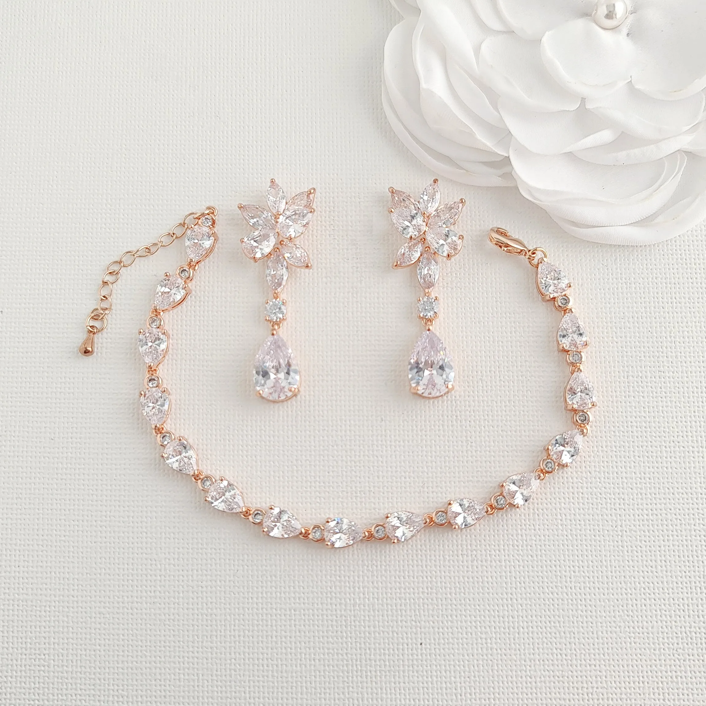 Wedding Earrings and Bracelet Set in Cubic Zirconia-Ivy