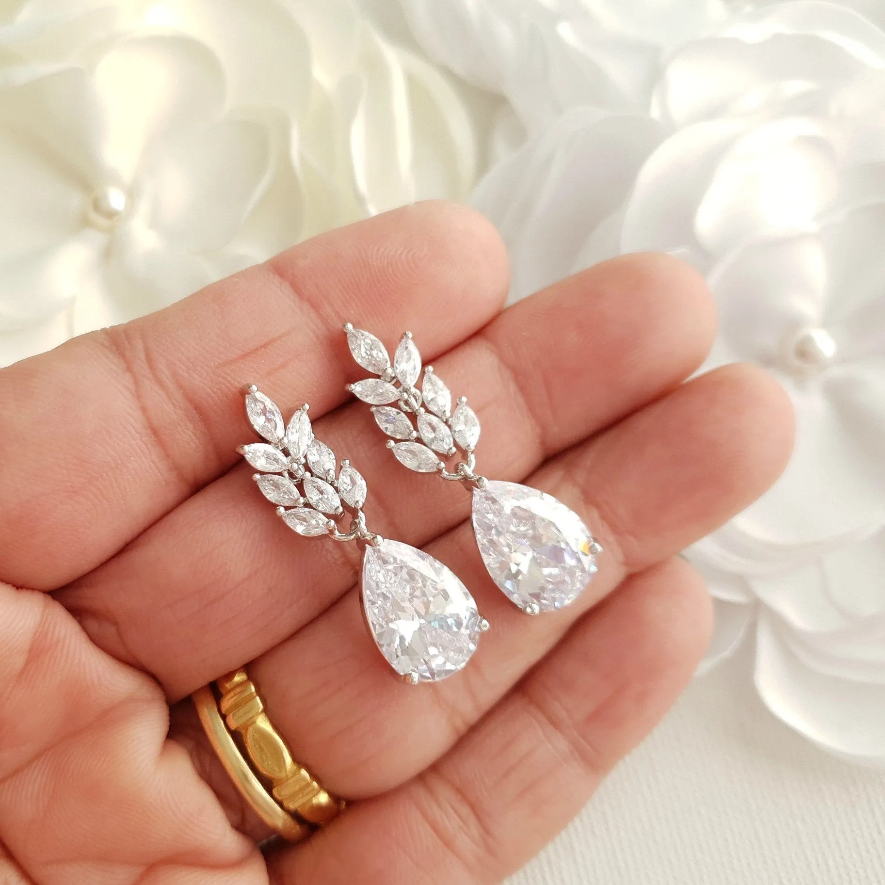 Wedding Earrings With Leaves and Drops-Willow