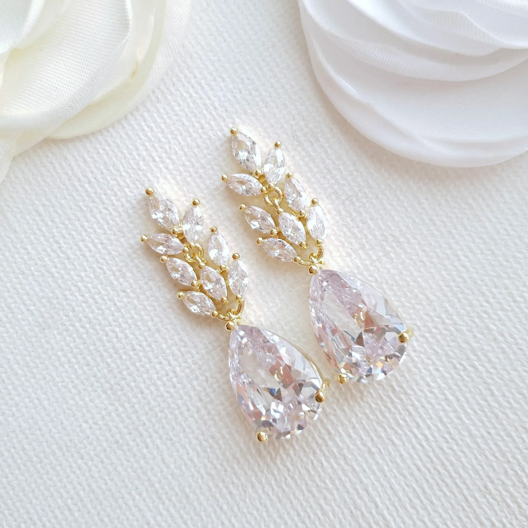 Wedding Earrings With Leaves and Drops-Willow