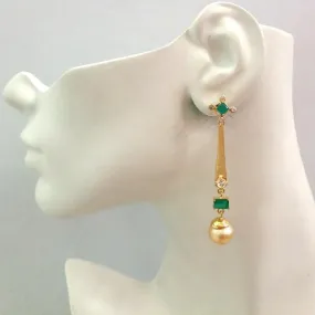 White Topaz and Green Agate Stud with White Topaz, Green Agate and South Sea Pearl Detachable Twinset Earrings