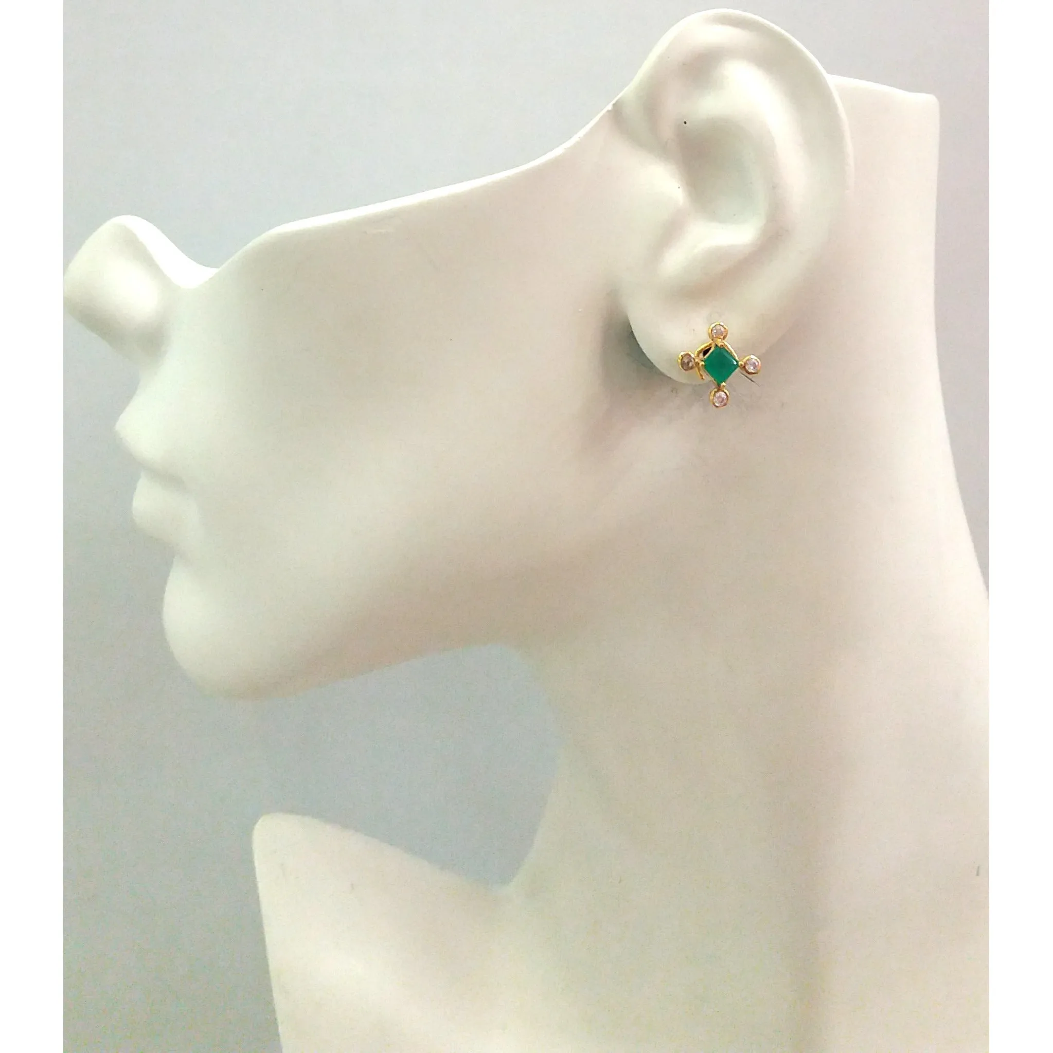 White Topaz and Green Agate Stud with White Topaz, Green Agate and South Sea Pearl Detachable Twinset Earrings