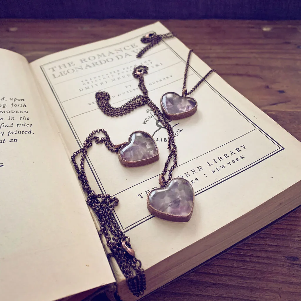 wild at heart // copper electroformed amethyst chip heart pendant necklace