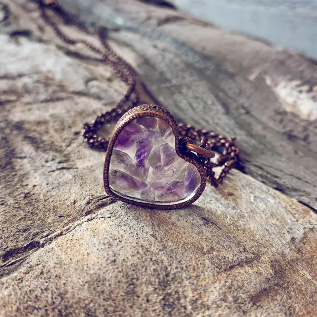 wild at heart // copper electroformed amethyst chip heart pendant necklace