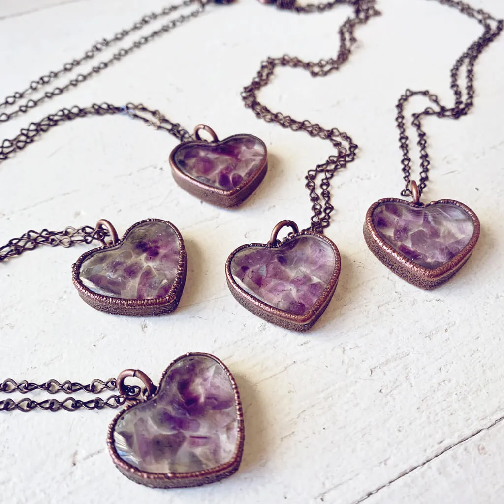 wild at heart // copper electroformed amethyst chip heart pendant necklace